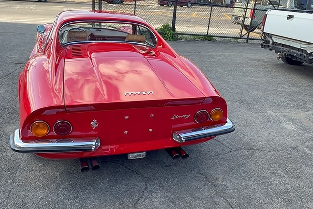 A Ferrari Dino in the lot at the shop